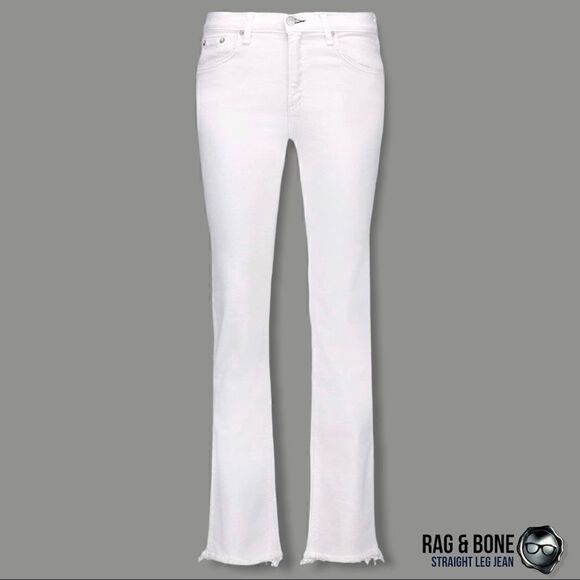 RAG & BONE STRAIGHT-LEG JEANS IN BRIGHT WHITE RAW FRAYED HEM WOMEN’S SIZE 26/2 - Picture 13 of 13